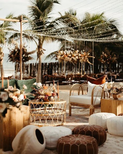 Tulum Party, Wedding Lounge Seating, Beachy Wedding Dress, Dreams Tulum Resort, Cocktail Hour Decor, Dreams Tulum, Mexico Wedding Venue, Industrial Chic Wedding, Punta Cana Wedding