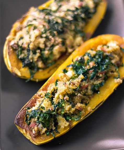 Stuffed Delicata Squash, Hearty Fall Meal, Potato Squash, Delicata Squash Recipe, Food Rocks, Roasted Delicata Squash, Stuffed Squash, Squash Varieties, Csa Recipes