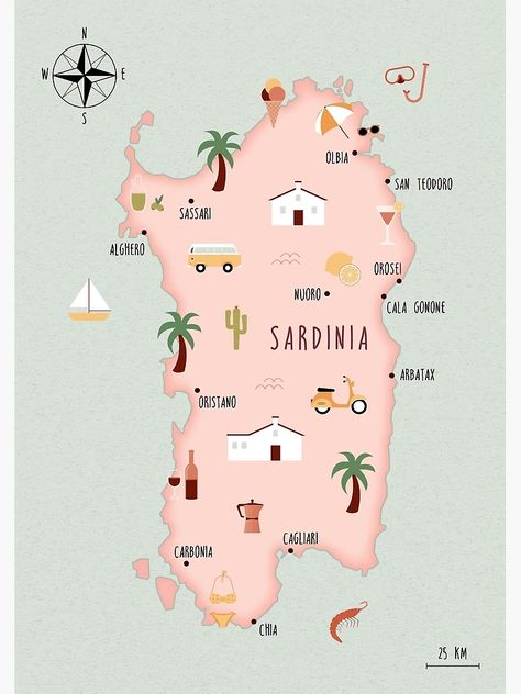 "Illustrated map of Sardinia" Greeting Card for Sale by ymkesinfogr | Redbubble Sardinia Italy Aesthetic, Alghero Sardinia, Italy Sardinia, Rome Map, Italy Poster, Sardinia Italy, Italy Aesthetic, Illustrated Map, Italy Vacation