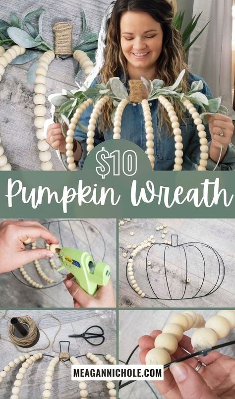 Pottery Barn Thanksgiving, Dollar Tree Pumpkin Wreath, Pumpkin Wreath Tutorial, Dollar Tree Wreath, Dollar Tree Fall Decor Diy, Fall Wreath Tutorial, Pumpkin Wreath Diy, Easy Fall Wreaths, Fall Decor Wreaths