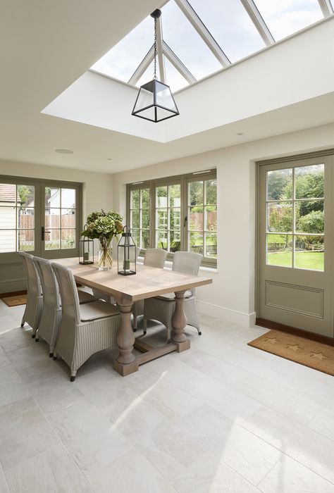 Orangery Dining Room, Orangery Interior, Glass Roof Extension, Orangery Roof, Kitchen Orangery, Dining Room Inspo, Lounge Room Styling, Flat Roof Extension, Country Cottage Interiors