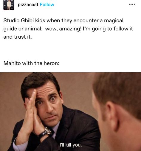 Funny Studio Ghibli Memes, Howl Pendragon Black Hair, Studio Ghibli Funny, Ghibli Funny, Studio Ghibli Men, The Boy And The Heron, Studio Ghibli Quotes, Ghibli Fanart, Ghibli Studios