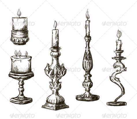 6 Hand Drawn Candles. Retro Candlesticks.  #GraphicRiver         Hand drawn candles. Retro candlesticks.                     Created: 4 December 13                    Graphics Files Included:   Photoshop PSD #JPG Image #Vector EPS                   Layered:   No                   Minimum Adobe CS Version:   CS             Tags      antique #art #background #black #burning #candelabra #candle #candlestick #decoration #decorative #design #drawing #element #engraved #engraving #graphic #holder #ill Candles Drawing, Candle Illustration, Candle Drawing, Candle Tattoo, Flash Art, Vintage Candles, Christmas Wallpaper, 그림 그리기, Tattoo Drawings