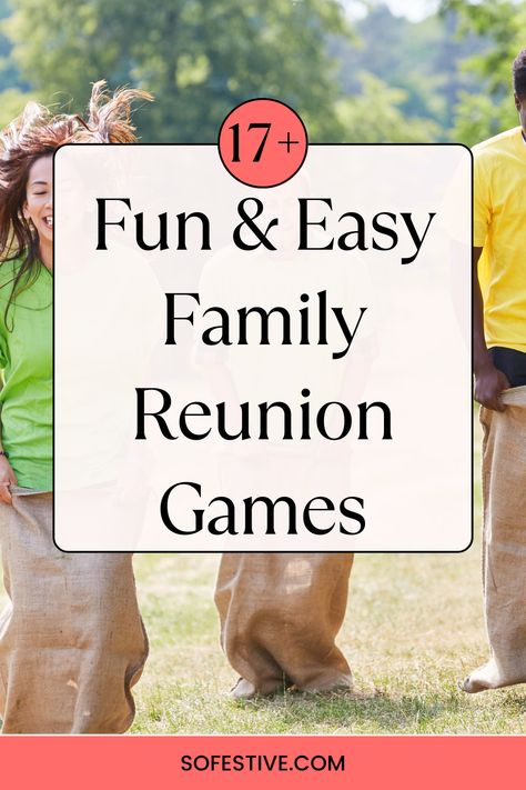 Family Reunion Activities Ideas, Family Reunion Party Ideas, Planning A Family Reunion Checklist, Family Reunion Kids Games, Family Reunion Olympics, Family Reunion Jeopardy, Family Reunion Ideas Themes, Family Picnic Games, Reunion Games Family