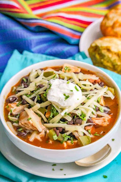 This quick and easy chicken and black bean soup has a great depth of flavor but is ready in about 15 minutes! It’s great for a cozy, healthy dinner that’ll warm you right up! #chicken #soup #blackbeans #easyrecipe Black Bean Soup Recipe, Food On The Table, Black Bean Soup, Delicious Soup Recipes, Hearty Stews, Family Food, Bean Soup, Healthy Soup, Delicious Soup