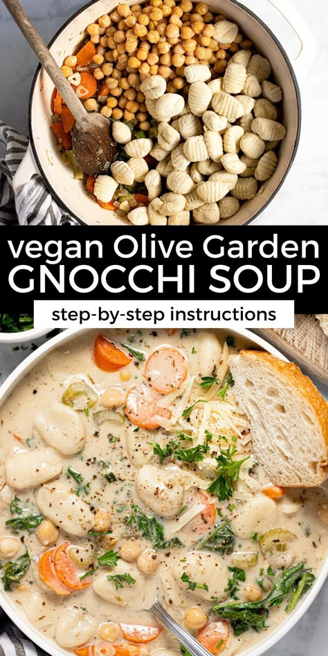 Chickpea Gnocchi, Olive Garden Gnocchi Soup, Vegan Chickpea, Gnocchi Soup, One Pot Dinners, Vegan Soup Recipes, Plant Based Food, Plant Based Meals, Vegan Comfort Food