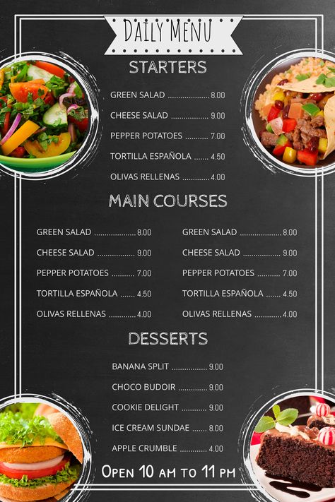 Chalkboard Menu Template Desain Pantry Dapur, Papan Tulis Kapur, Menu Coffee, Free Menu Templates, Makanan Italia, Cafe Menu Design, Menu Card Design, Menue Design, Menu Design Template