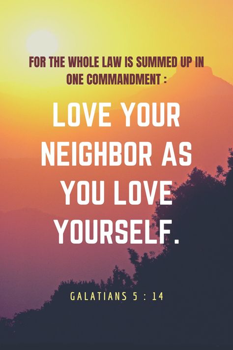 For the whole Law is summed up in one commandment: “Love your neighbour as you love yourself.” Book Of Galatians, Love Your Neighbour, Talk Quotes, Daily Verses, Daily Scripture, Sum Up, Daily Bible Verse, Real Talk Quotes, Scripture Verses