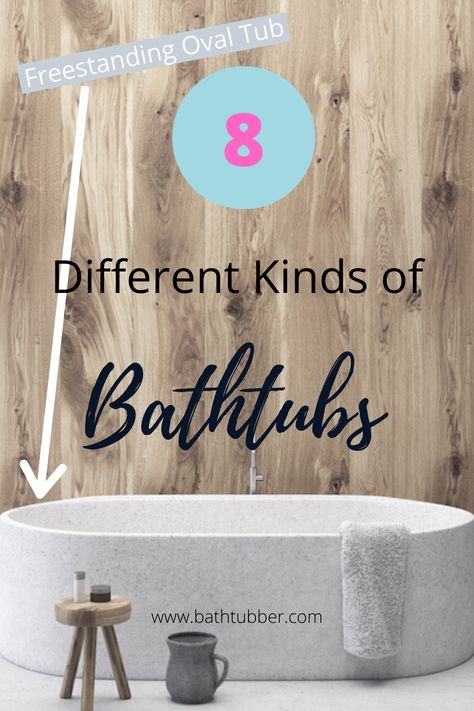 Are you doing a bathroom remodel? Looking for bathtub ideas? We discuss 8 different types of bathtubs from freestanding to alcove to hot tubs. We'll tell you the pros and cons of all the different tub types, so you can choose the right tub type for you. #bathtubideas #bathroomremodel #bathtubs Different Types Of Bathtubs, Types Of Bathtubs, Bathtub Types, Freestanding Bathtub Ideas, Luxury Bathtubs, Sitting Bathtub, Vintage Clawfoot Tub, Bath Tube, Bathtub Ideas