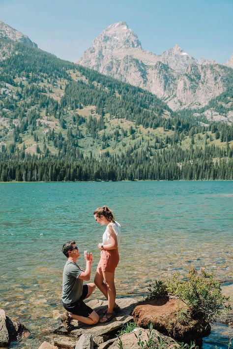 hiking proposal at taggart lake Hiking Proposal, Proposal Ideas Simple, Taggart Lake, Outdoor Proposal, Proposal Pictures, Jackson Hole Wedding, Proposal Photography, Proposal Photos, National Park Photos