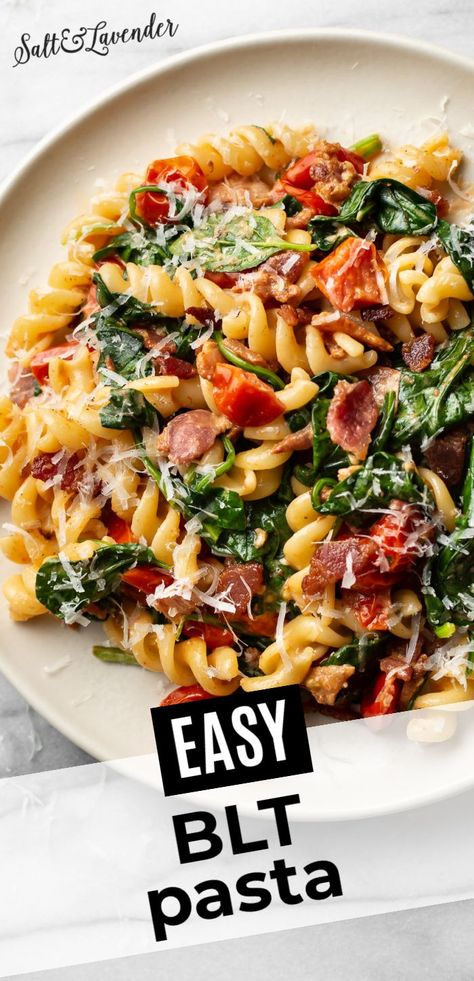 Blt Mac And Cheese, Blt Chicken Pasta Salad, Tri Color Pasta Recipes Dinners, Blt Casserole, Blt Dinner, Blt Sauce, Gourmet Blt, Bacon Tomato Pasta, Sour Cream Pasta