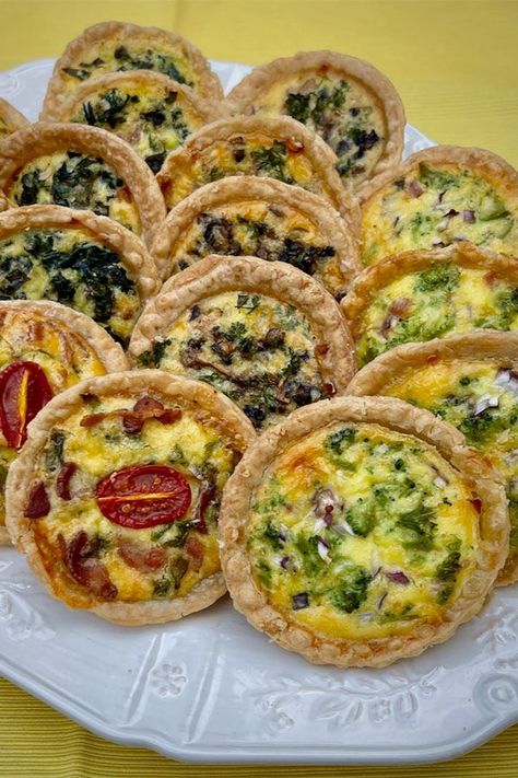 Quiche Made With Crescent Rolls, Breakfast Tarts Egg, Breakfast Quiche Recipes Easy Brunch Ideas, Quiche For A Crowd Brunch, Mini Mushroom Quiche, Spinach Tarts Mini, Tenderflake Quiche Recipe, Mini Veggie Quiche, Quiche Tart Recipes