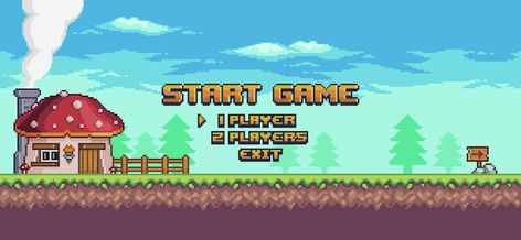 Platform Game Level Design, Game Home Screen, Pixel Game Background, Pixel Art Game Background, Game Menu Design, Pixel Art Website, Menu Drawing, Start Game, Game Level Design