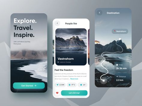 Travel App by Orysya Terlyuk for Qubstudio: UX/UI & Branding Agency on Dribbble Van Traveling, Application Ui Design, Ui Design Mobile, Ui Ux 디자인, App Design Layout, Ux App Design, Wedding Brand, Ui Ux App, Desain Ui