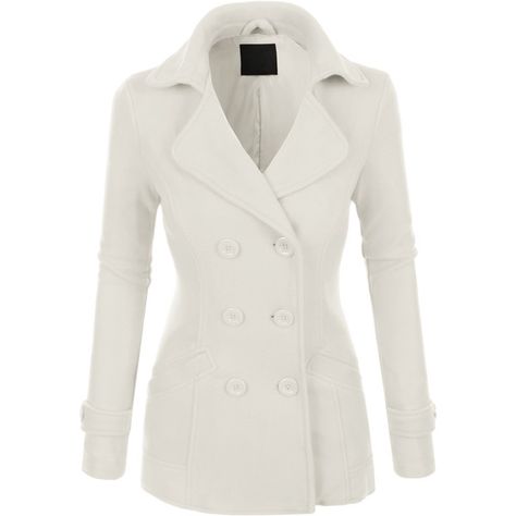 LE3NO Womens Classic Fully Lined Double Breasted Pea Coat Jacket (170 DKK) ❤ liked on Polyvore featuring outerwear, jackets, coats, slim pea coat, double breasted jacket, double breasted pea coat, slim jacket and white double breasted jacket Jacket Hacks, Hourglass Wardrobe, White Pea Coat, White Peacoat, Olivia Pope, Ski Shop, Peacoat Jacket, Jacket With Pockets, Cute Jackets