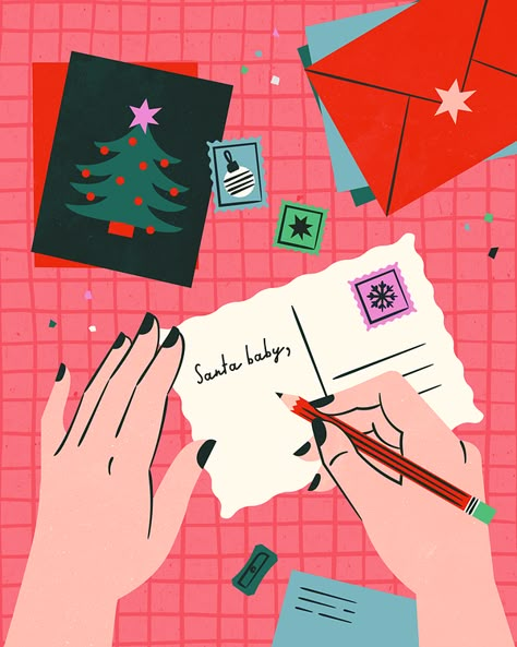 Holiday Snail Mail Illustration by Shelby Warwood on Dribbble Shelby Warwood, Mail Illustration, Illustrated Holiday Cards, Christmas Graphic Design, Christmas Mail, New Year Illustration, Christmas Typography, Illustration Christmas, Winter Illustration