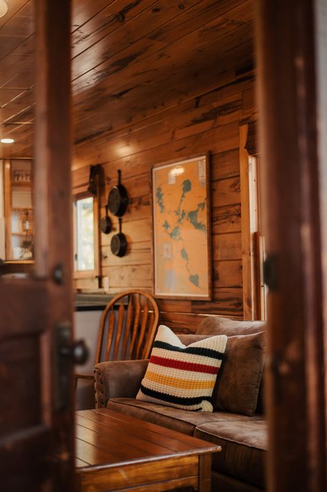 Lakeview Cabin | Alderwood Resort | Manitowish Waters, Wis. Rustic Cabin Renovation, Yellowstone Lodge Interior, Minimal Cabin Interior, Outdoorsy House Aesthetic, Old Lake House Interior, Modern Cozy Cabin, Cabin In Maine, 70s Cabin Aesthetic, Cabin On The River