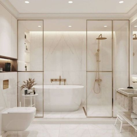 #bathroomdecoration #bathroominterior #showerroom #bathroomrenovation #dreambathroom #bathroomdetails #whitebathroom #bathroominspo #instabathroom #bathroomdecor تصميم دورة مياه, Bathroom Interior Design Luxury, Bilik Air, Elegant Bathroom Design, Bilik Idaman, Bathroom Decor Luxury, Aesthetic Bathroom, Bathtub Design, تصميم للمنزل العصري