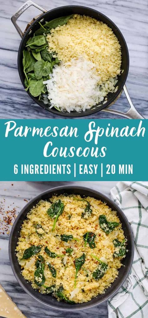 Parmesan Couscous, Spinach Couscous, Vegetarian Couscous, Pearl Couscous Recipes, Spinach Side, Couscous Recipe, Couscous Recipes, Mediterranean Diet Recipes, Pantry Staples