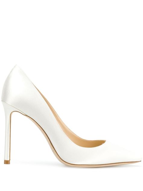 Designer White Heels, Jimmy Choo White Heels, White Jimmy Choo Heels, Jimmy Choo Bridal Shoes, White Jimmy Choo, Jimmy Choo Romy 100, Bridesmaid Outfits, White Pump, White Stilettos