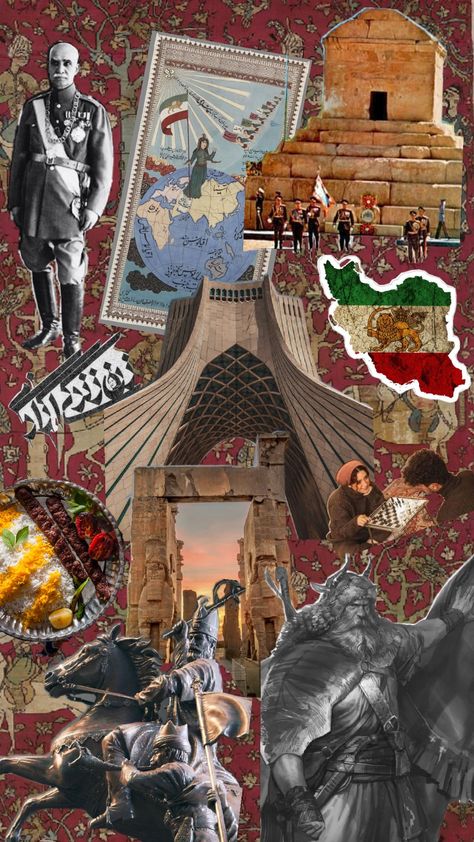 An image of Iran's historical summary Korosh Kabir Iran Wallpaper, Old Iran Aesthetic, Pahlavi Wallpaper, Historical Collage, Persian Wallpaper, Iran Old, Iran Wallpaper, Old Iran, Iran Aesthetic