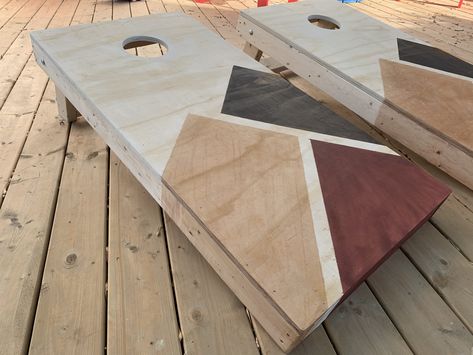 DIY corn hole game. Diy Cornhole Designs, Corn Toss Boards Design, Cornhole Boards Designs Stained, Corn Hole Designs Paint, Cool Cornhole Designs, Simple Cornhole Boards Designs, Cornhole Designs Paint, Diy Painted Cornhole Boards, Mountain Cornhole Boards