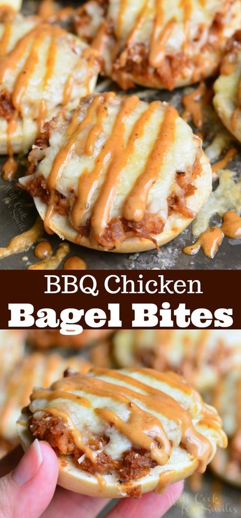 Asiago BBQ Chicken Bagel Bites - Will Cook For Smiles Asiago Bagel Topping, Recipes With Bagels, Bbq Finger Foods, Bbq Smoked Chicken, Chicken Bagel, Leftover Bbq Chicken Recipes, Bbq Ranch Dressing, Bagel Bites, Bbq Chicken Recipes