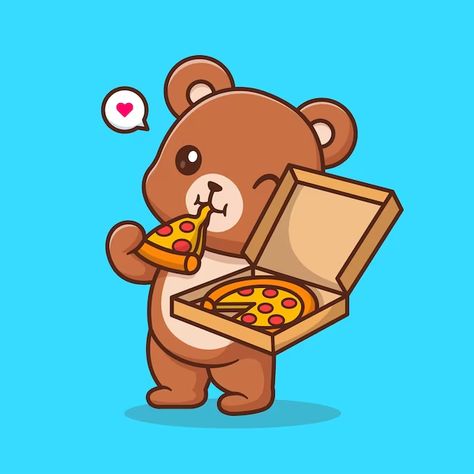 Catalyststuff | Freepik Pizza Cartoon, Bear Eating, Animal Food, Food Icon, Eating Pizza, Vector Icons Illustration, Bear Stuffed Animal, Wedding With Kids, Cute Bear