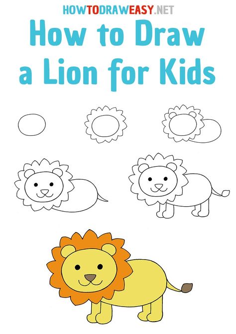 How to Draw a Lion step by step #lion #lions #cartoonlion #lioncartoon #drawinglion #liondrawing #lionart #lionarts #howtodrawalion #easydrawing Lions For Kids, Draw A Lion, Trin For Trin Tegning, Elementary Drawing, Toddler Drawing, Easy Animal Drawings, Lion Drawing, Drawing Lessons For Kids, Easy Drawings For Kids