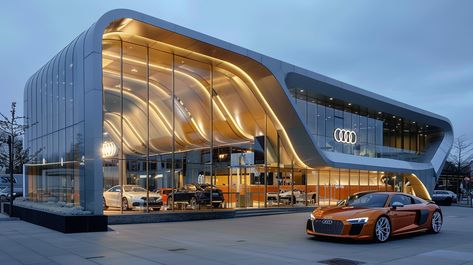 Audi car showroom concept design- AI :: Behance Car Showroom Exterior, Car Showroom Design Exterior, Car Showroom Design Architecture, Reception Lobby Design, Car Showroom Architecture, Digital Art Exhibition, Auto Workshop, Car Showroom Interior, Spark Car