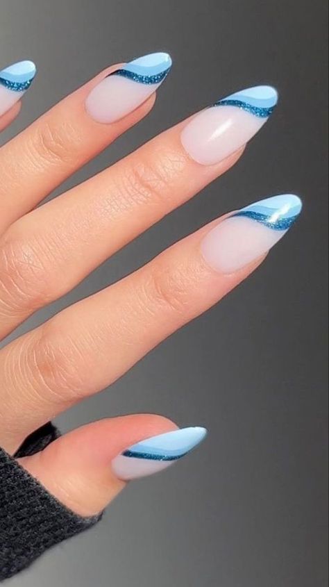 Oval Nail Designs Summer, Tone Nails Ideas, Blue Cruise Nails, Cute Beach Nail Ideas, Cut Nail Ideas, Basic Nails Blue, Nails Mexico Vacation, Vacay Nails Square, Blue Sns Nails Designs