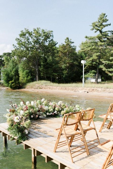 Gay Wedding Ideas, Dock Wedding, Wedding On Lake, Intimate Outdoor Wedding, Lake House Wedding, Wedding Ceremony Ideas, Yosemite Elopement, Cottage Wedding, Lakeside Wedding