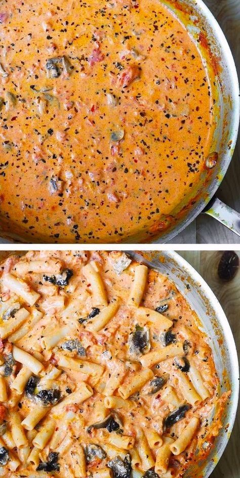 Mushroom Pasta Red Sauce, Vodka Sauce With Vegetables, Mushroom Tomato Sauce, Creamy Roasted Tomato Pasta, Sausage Vodka Sauce Pasta, Pasta With Vodka Sauce Recipes, Creamy Vodka Sauce Recipe, Creamy Vodka Pasta, Red Sauce Pasta Recipes