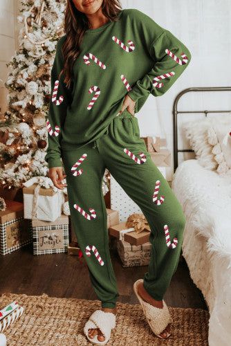 Will ship in approximately 2 weeks Bandeau Tops, Green Candy, Green Sequins, Loungewear Set, Sweaters And Leggings, Casual Sets, Pocket Pants, Christmas Pajamas, Drawstring Pants