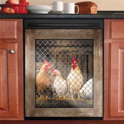 Dishwasher Panel, Chicken Kitchen Decor, Muebles Shabby Chic, Rooster Kitchen Decor, Chicken Kitchen, Country Chicken, Dishwasher Cover, Rooster Kitchen, Dishwasher Magnet