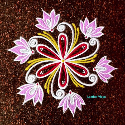 Daily kolam 🌟 #laxthervlogs #todayskolam #picoftheday Small Rangoli Design For Daily Flowers, Flower Muggulu Designs, Simple Rangoli Kolam Designs With Colour, Corner Kolam, Long Rangoli Designs, Color Kolam Rangoli Designs, Aishwarya Kolam, Simple Colour Kolam, Diwali Kolam Design