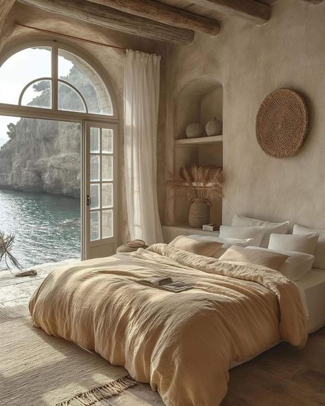 Tuscany Bedroom Ideas, Wabi Sabi Bedroom, Wabi Sabi Home Decor, Mediterranean Bedroom, Hotel Bedroom, Stylish Bedroom, Decoration Inspiration, Dream House Decor, Dream Bedroom