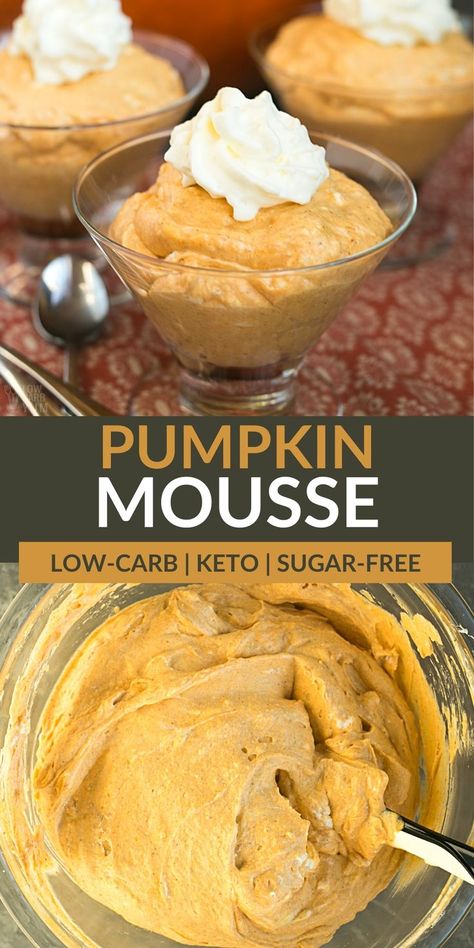 Sugar free and guilt free pumpkin dessert! A must try! Keto Pumpkin Mousse, Pumpkin Mousse Recipe, Whipped Pumpkin, Pumpkin Spice Cheesecake, Eating Keto, Pumpkin Mousse, Sugar Free Recipes Desserts, Keto Pumpkin, Low Carb Sweeteners