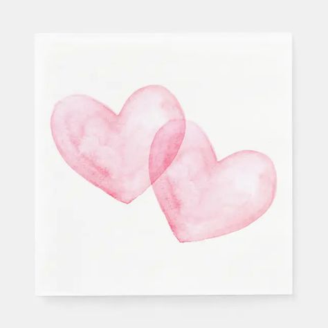 Cute Hearts Pink Watercolor Heart Wedding Napkins | Zazzle Watercolor Hearts Valentines Day, Watercolor Valentine Cards, Friend Valentine Card, Handmade Greeting Card Designs, Valentines Watercolor, Painting 101, Engagement Decor, Unique Lettering, Whimsical Art Paintings