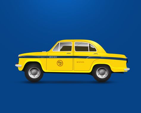 Kolkata Taxi Illustration, Kolkata Illustration, Kolkata Taxi, Taxi Illustration, Taxi Drawing, Door Paintings, Cartoon Vehicles, Typography Background, Oil Pastel Landscape