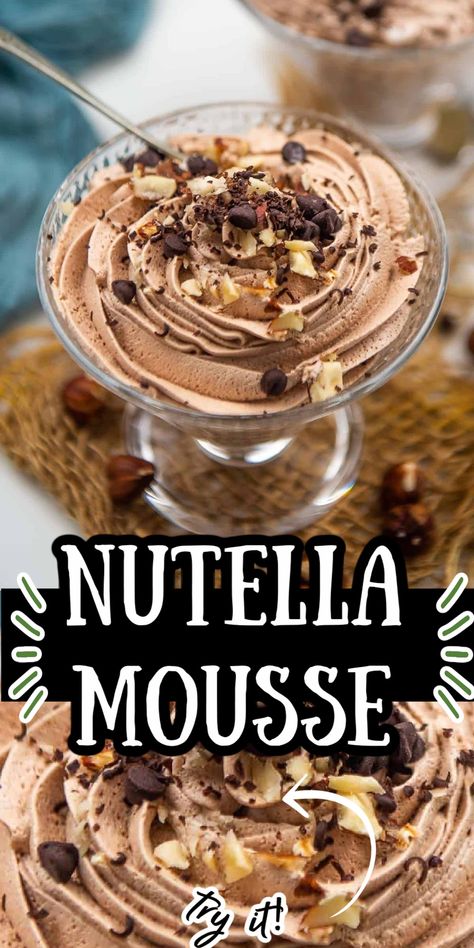 Hazelnut Mousse Recipe, Nutella Recipes Gluten Free, Gluten Free Nutella Desserts, Nutella Mousse Filling, Deserts With Nutella Easy, Simple Light Dessert Recipes, Nutella Chocolate Mousse, Nutella Pudding Recipe, At Home Dessert Recipes