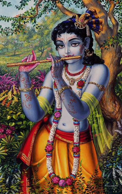 Krishna With Flute by Vrindavan Das - Krishna With Flute Painting - Krishna With Flute Fine Art Prints and Posters for Sale Krishna With Flute, Krishna Lila, Krishna Leela, Krishna Flute, Lord Rama, Radha Krishna Wallpaper, Hinduism Art, Krishna Radha Painting, Radha Krishna Images