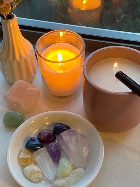 Crystal Room, Crystal Vibes, Crystal Aesthetic, Candle Aesthetic, Season Of The Witch, Crystal Candles, Good Energy, Insta Photo, Crystals And Gemstones