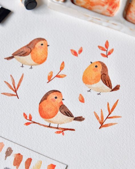 Little Robins . . . #watercolor #watercolour #watercolorartistsofinstagram #watercolorpainting #watercolourpainting #watercolours #painting… | Instagram Watercolours Painting, Robin Drawing, Painting Instagram, Watercolor Christmas Cards, Watercolor Art Lessons, Mini Drawings, Paper Crafts Diy Kids, Watercolor Bird, Robins