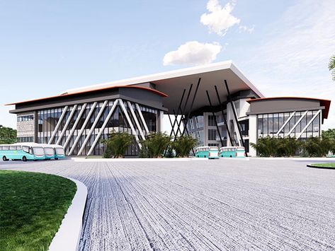 Bus Terminal Design Concept Plan, Bus Terminal Design Architecture, Bus Station Design Architecture, Bus Terminal Design Concept, Bus Terminal Architecture, Bus Terminal Design, Bus Station Design, Terminal Architecture, Futuristic Civilization