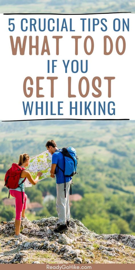 Picture of male and female hiker looking at map while on a hike with text overlay 5 Crucial Tips on What to Do if You Get Lost While Hiking Backpacking Outfits, Hiking Essentials, Hiking Destinations, Adventure Explore, Take A Hike, Hiking Tips, Adventure Activities, Hiking Equipment, Hiking Backpack