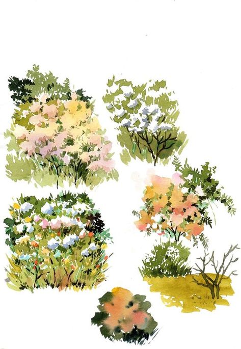 Flowers watercolor Concept Art Tutorial, Watercolor Painting Techniques, Flowers Watercolor, Watercolor Landscape Paintings, 수채화 그림, Watercolor Art Lessons, Watercolor Trees, Tree Drawing, Watercolor Sketch