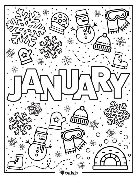 Variety St. Louis has designed a free, downloadable coloring page for you and your family to enjoy in the month of January. January Coloring Pages, January Pictures, January Colors, Pictures To Color, New Year Coloring Pages, Birth Colors, January Crafts, Coloring Pages Winter, Bullet Journal Ideas