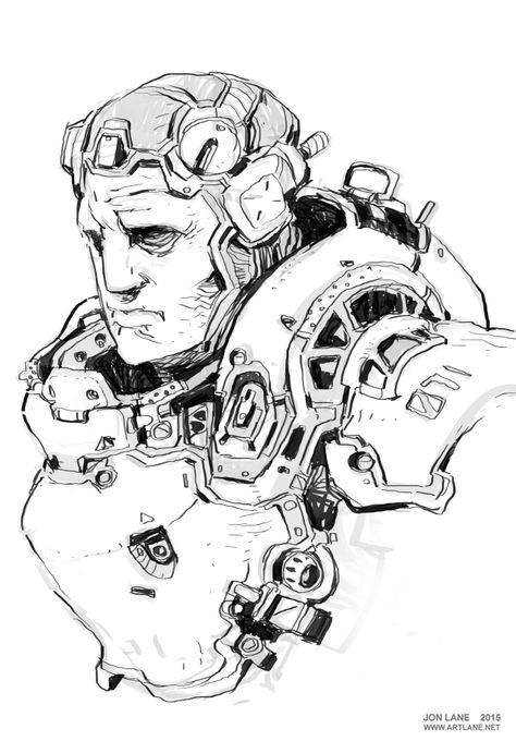 Jon Lane : Sci-Fi Sketch Concept Art - Mech Dude Sci Fi Sketch, Robotic Art, Mech Art, Arte Cyberpunk, Comic Book Style, Future Tech, Robot Art, Game Character Design, Robot Concept Art