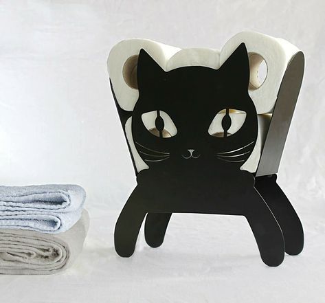 Tissue Paper Holder, Smiling Cat, Black Toilet, Toilet Paper Roll Holder, Cat Toilet, Toilet Paper Storage, Paper Storage, Cat Crafts, Toilet Roll Holder